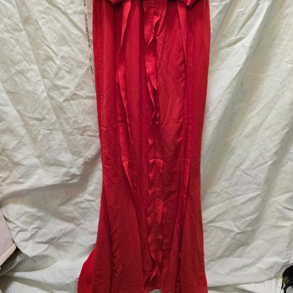 NWT OH POLLY Scarlet Red Ruffle High Slit Corset Maxi Dress‎ US 4